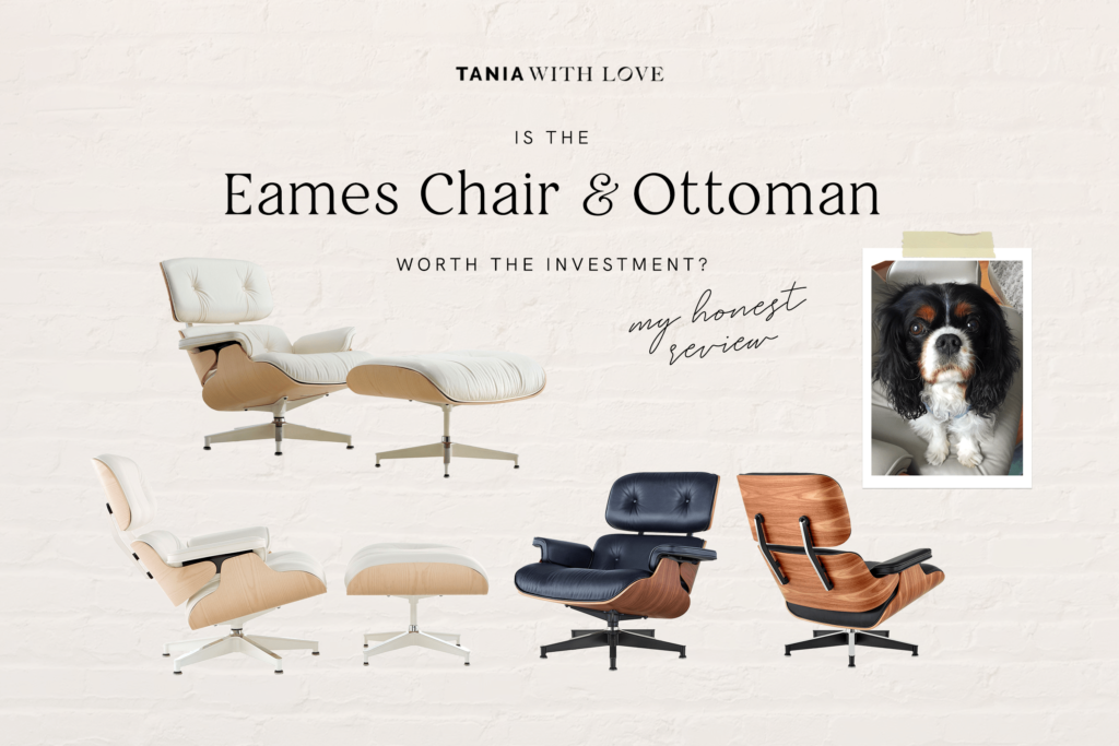 eames chair and ottoman in black and white leather