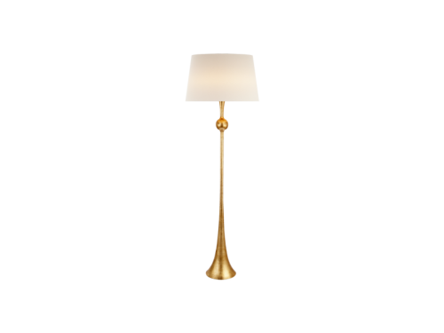 Brass floor lamp with a white shade