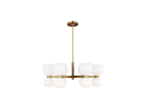 brass chandelier with opaque white orbs by kate spade
