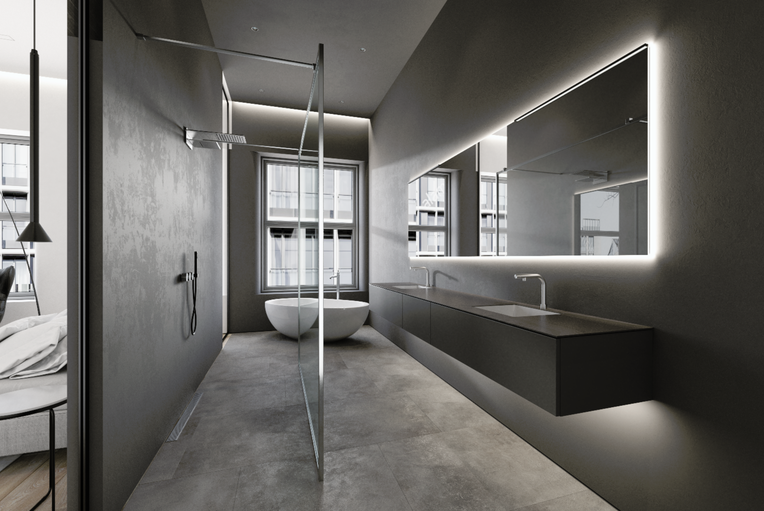 studio tpe, tania elyseu designs a dark and moody contemporary bathroom